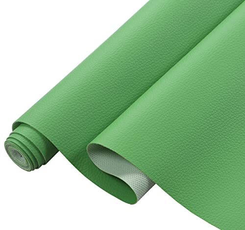 Picheng Lychee Faux Leather Fabric: 13.8" x 53"Soft Green Faux Leather Roll | Lychee Texture Solid Color Faux Leather Sheets Marine Vinyl for Making Crafts Leather Earrings Bows Sewing DIY (Green) - color: Green