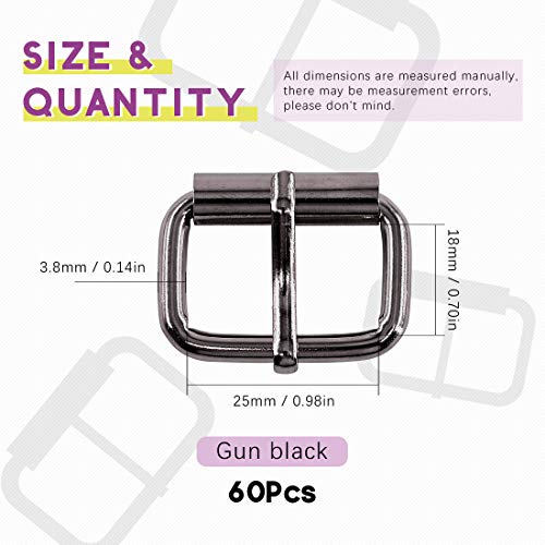 Swpeet 60Pcs 1 Inch / 25mm Heavy Duty Metal Ring Buckle Webbing Belts - color: Gun-black, style: Metal Roller Buckles