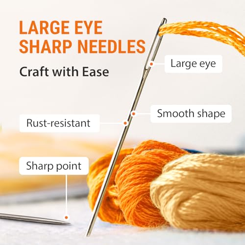 500 Large Eye Heavy Duty Needles and 70 Large Eye Blunt Tapestry Needles - Total 570 Easy to Thread Needles for Sewing, Crafting, and DIY