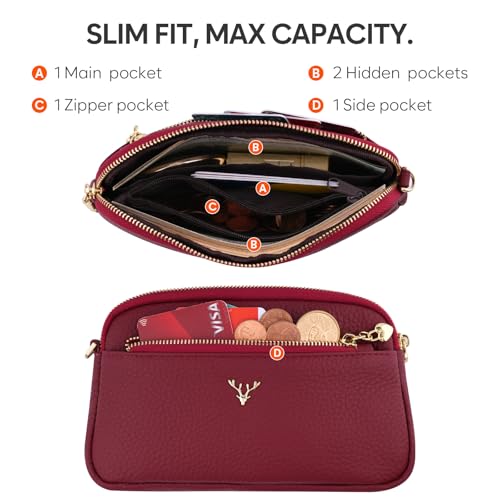 Genuine Leather Wristlet Wallets for Women Clutch Purse with Detachable Strap Slim Phone Wallet for Travel Wedding - color: Red