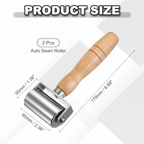 HARFINGTON 2pcs Leather Press Roller Leather Glue Edges Laminating Rolling | 60mm / 2.4" Length Stainless Steel Laminating Roller with Wooden Handle for DIY Leather Crafting Car Soundproof Mat, Silver - size: 60mm/2.4"
