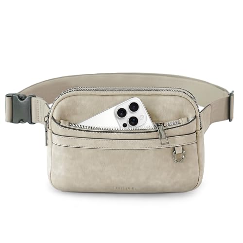 TAMTOMI Fanny Packs for Women Men Everywhere Belt Bag Vegan Leather Waist Packs with Adjustable Strap Crossbody Chest Bag Travel for Workout - color: Gray