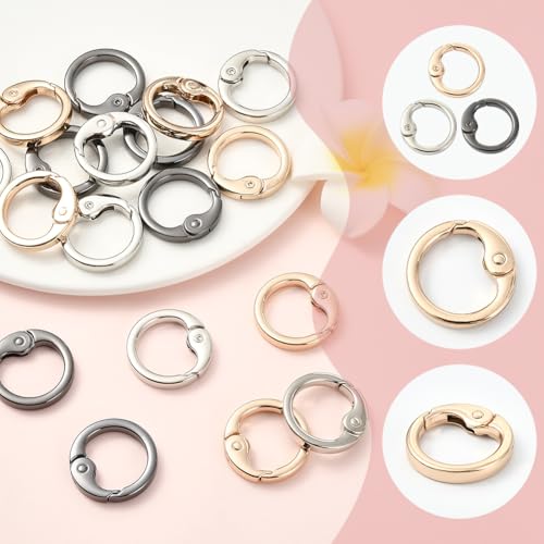 SUNNYCLUE 1 Box 18Pcs Spring Gate Rings Trigger Spring O Ring 1 Inch Metal Trigger Round Snap Buckle Keyring Hooks Clip Snap Clasp for Keychain Supplies DIY Crafts Bags Purses Handbags Strap Making - color: Gold, Silver