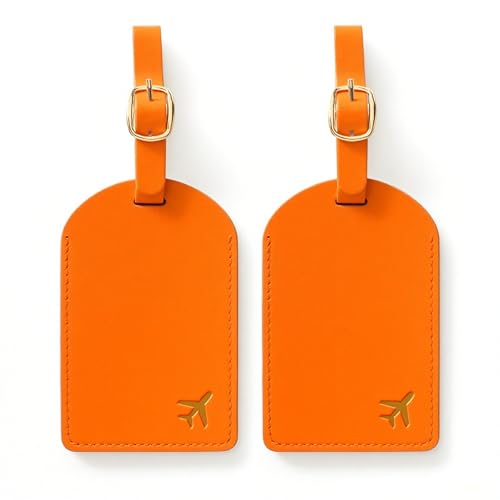 Luggage Tags for Suitcases, PU Leather Travel Tags for Luggage - color: Orange