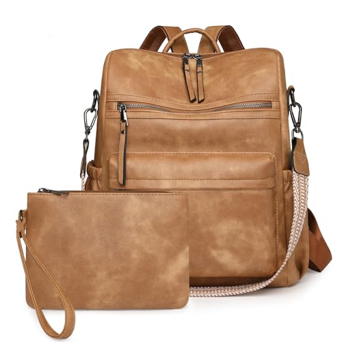 Women's Fashion Backpack Purse for Women Leather Multipurpose Design Ladies Shoulder Bag Travel bag Satchel Handbags - color: Apricot-1