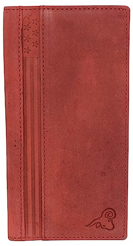 Genuine Leather Checkbook Cover For Men & Women Checkbook Holder Wallet RFID Blocking USA Series (Red) - color: Red