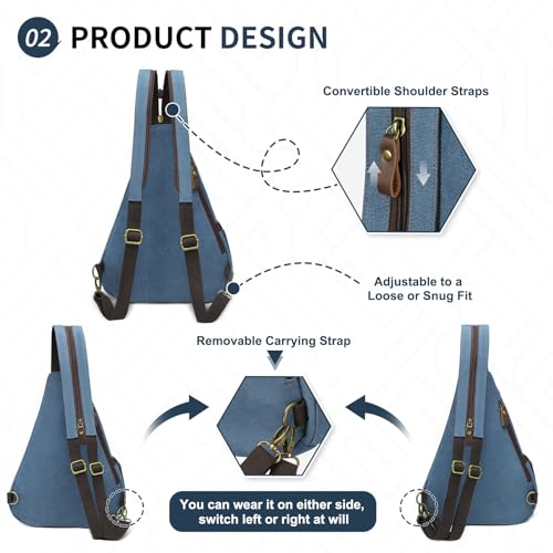 Canvas Sling Backpack for Men and Women Blue | Compact organized storage keeps essentials accessible and an adjustable strap supports a personalized fit for Commute - color: Blue