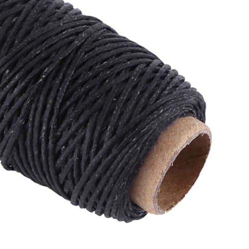 2PCS Waxed Thread, Wax String Waxed Twine Waxed Linen Thread Leather Yarn Waxed Thread for Leather Wax Thread for Leather Sewing 150D 50m (Black) - color: Black