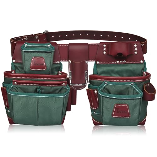Nylon and Leather Tool Belt | Framing Tool Bags | Leather Tool Belts | Nylon Tool Pouch | Carpenter Tool Belt | Construction | Framers | Electrician - color: Green