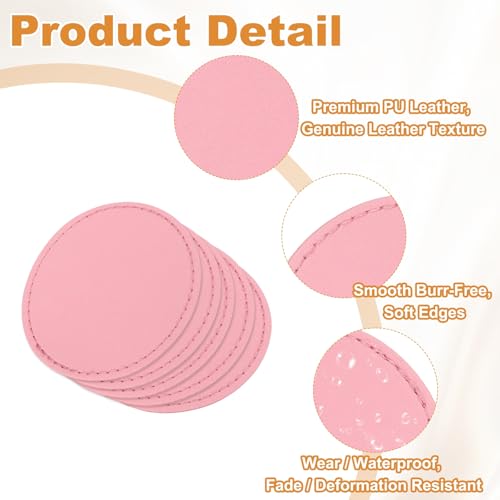 uxcell 20 Pcs Leather Patches for Hats, Round Leather Hat Patches with Adhesive, Rustic Faux Iron on Blank Patch for Laser Engraving Fabric Repair Sew Crafts, Pink - color: Pink