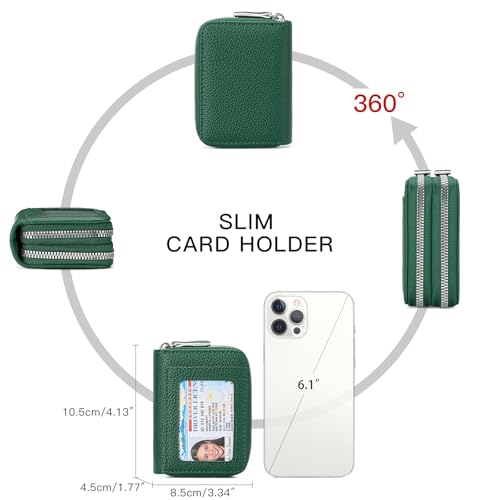 RNIEGA Credit Card Holder Wallet RFID Blocking Leather Small Wallet for Women Double Zipper Wallet with ID Window - color: Green