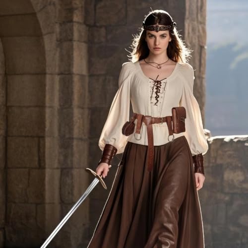 Renaissance Belt Pouch Medieval Pirate Costume Accessories Set for Cosplay | Viking Faux Leather Waist Bag, Skirt Hike Clips, Perfect for Women and Men Ren Faire, LARP, Fantasy, Halloween - color: Brown