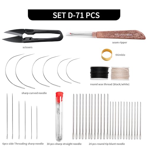 WUTA 71 Pcs Sewing Thread Kit, 66 Pcs Sewing Needles with Seam Ripper Leather Hand Sewing U-Shaped Scissors Metal Sewing Thimble for DIY Leather Craft, Sofa, Shoe, Backpack - color: 51Pcs