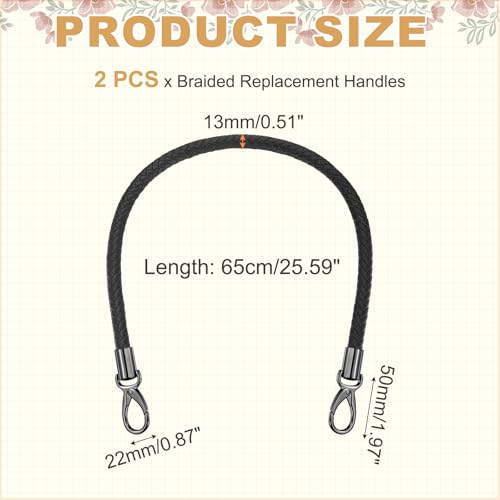 MECCANIXITY Braided Purse Strap, PU Leather Purse Strap Handle Replacement for Handbag Tote Underarm Bag Making - color: Black
