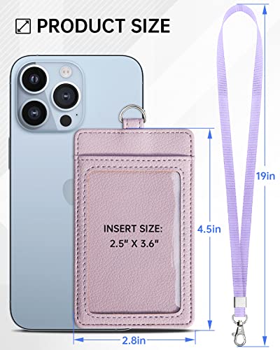 Teskyer Leather ID Badge Holder with Lanyard, Vertical Lychee Lilac | Durable Nylon Lanyard, Rear Card Pocket, Scan Without Removing Card, Built to Last, Work & Cruise Ready - color: Lichee Lilac, size: Vertical