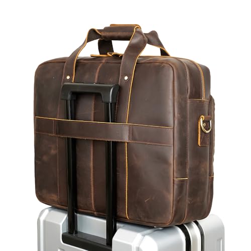 TIDING Vintage Leather Briefcase for Men, X-Large 17.3 Inch Laptop Messenger Shoulder Bag for Office Business Travel