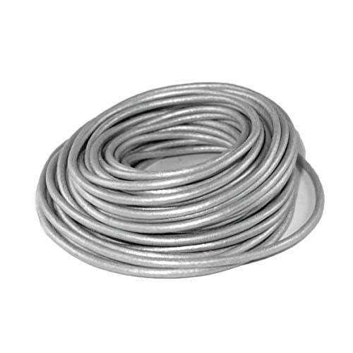 Round Leather Cord 1mm Metallic for Necklace, Making Jewelry, Bracelet, DIY Project, Beading and Bradiing Work, (Metallic Grey) Coil of 10 Meters - color: Gray