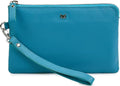 Leather Wristlet Wallet for Women Clutch Handbag Purse with Cell Phone Slot | Genuine Top Grain Leather, 8 Credit Card Slots, Detachable Strap, YKK Zipper, Gifts for Women - color: Air Blue Nappa