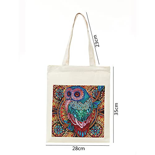 5D Diamond Painting Shopping Canvas Tote Bag Art DIY Painting Pen Handmade Handbags Owl Pattern for Women