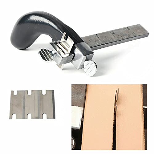 Leather Strap Cutter, Aluminum Handle Belt Craft Splitter Skiver Paring Machine Skiving Tool Draw Gauge Leather Craft Splitter with 3 Blade
