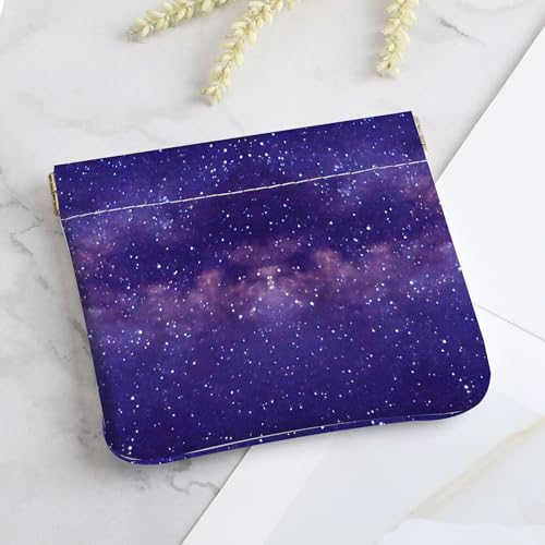2Pcs PU Leather Small Squeeze Coin Purse Pouch Mini coin Bag Unique And Cute Wallet Cosmetic Bags Change Bag For Women Girls Men （Purple Starry Sky - color: Purple Starry Sky