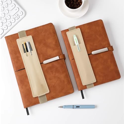 2 Pack Pen Holder for Notebook & Bible Pen Holder Elastic Pen Sleeve | Tokusatsu Elastic Sleeve, 18cm (7.09in)-21cm (8.27in), PU Leather for Notebooks, Planners, Journals & Bibles, Off-White - color: Off-White