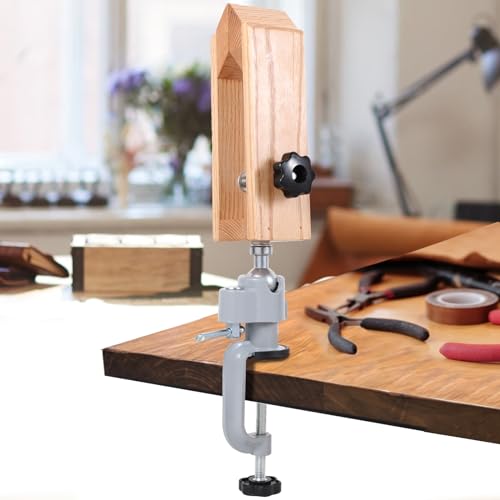 Leather Stitching Pony Clamp - 360 Rotation Wooden Leather Pony Clamp Universal Leathercraft Tool for Speedy Stitching, Lacing, and Sewing (Small Size)