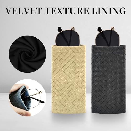 2 PCS Pu Sunglass Organizer Pouch - Soft Squeeze Top Glasses Case Multipurpose Travel Eyeglass Case Bag - color: Matcha Green-light Beige