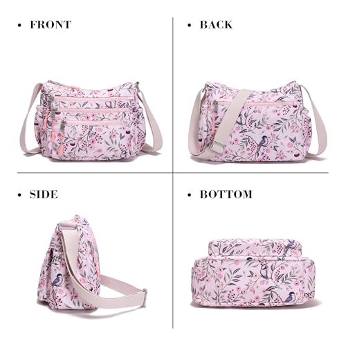 AOCINA Nylon Crossbody Bags for Women Multi Pocket Cross Body Purses - color: Cherry, size: Small