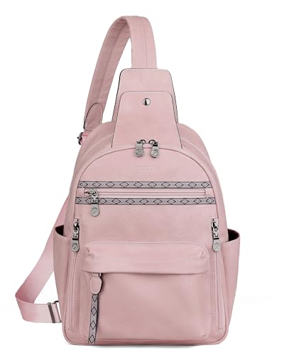 Large Sling Bag for Women, Designer 10L Leather Crossbody Purse | Anti Theft Sling Backpack, RFID Fanny Packs for Travel, Ideal for Vacation Walking Daily Errands - color: Pink Retro Style