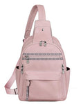 Large Sling Bag for Women, Designer 10L Leather Crossbody Purse | Anti Theft Sling Backpack, RFID Fanny Packs for Travel, Ideal for Vacation Walking Daily Errands - color: Pink Retro Style
