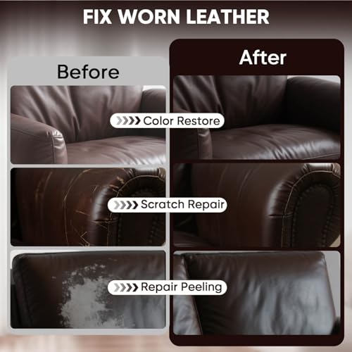 Leather Recoloring Balm - Scratch Repair & Color Restore Kit for Faded Leather, Leather Couch & Car Seats - 10OZ Leather Restorer Balm for Furniture, Auto Interior, Vinyl, Accessories (Dark Brown) - color: Dark Brown, size: 10 OZ
