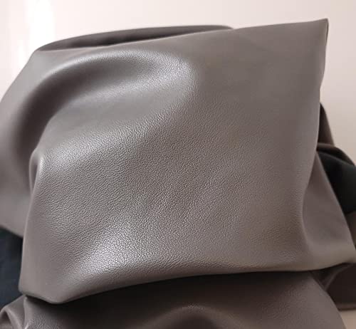 NAT Leathers Gray Smooth Vegan Faux Leather Fabric Sheet Synthetic Pleather 0.9 mm 1/2 Yard 18-20 inch Wide x 54 inch Length Soft Smooth Upholstery Half Yard (18" x 54") (Grey) - color: Grey