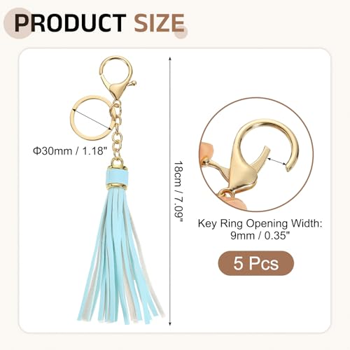 uxcell Leather Keychain Tassels, Women Tassel Bag Charm with Lobster Clasp Key Ring for Handbag Purse - color: Sky Blue