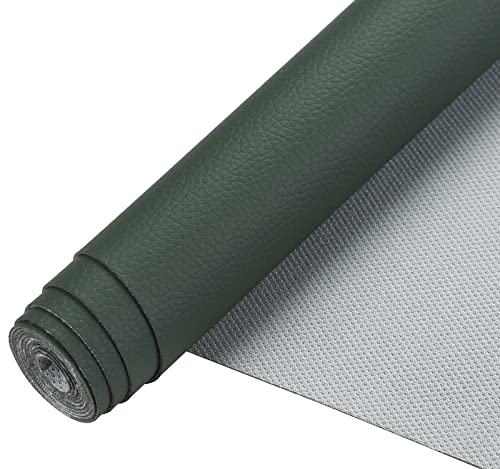Picheng Lychee Faux Leather Fabric: 13.8" x 53" Soft Faux Leather Roll | Lychee Texture Solid Color Faux Leather Sheets Marine Vinyl for Making Crafts Leather Earrings Bows Sewing DIY (Olive Green) - color: Olive Green