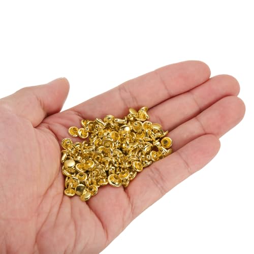 HARFINGTON 100 Sets Double Cap Leather Rivets, 6x6mm Round Cap Tubular Metal Studs Leather Crafting Rivets for Fabric Belt Pet Collar Boot Bag Repair and Decoration, Gold - color: Gold, size: 6x6mm