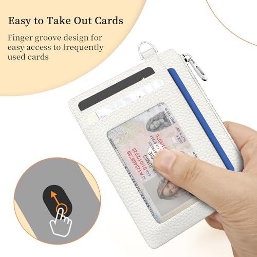 Hancynir White Minimalist Small Wallet Women Credit Card Holder RFID Slim | Zipper Pocket Wallet, Thin Travel Coin Purse, Ladies Women Mens Gifts, Cute Card Case, 6 Card Slots, ID Window, PU Leather - color: 01-Lichee White-03