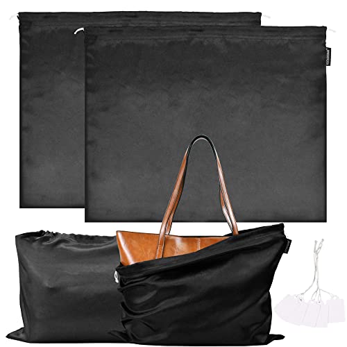 12 Pack Dust Bags for Handbags Storage Silk Cloth Bag With Drawstring Travel Storage Pouch for Handbag Purse Shoes Boots - color: 2 PCS Black, size: 19.6 × 15.7 inches