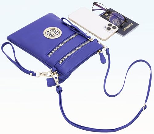 Solene Small Multi Zipper Pockets Crossbody Bag with Detachable Wristlet - color: Royal Blue