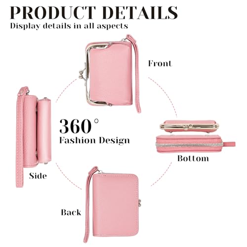 Women's Wristlet Wallet, Card Holder & Coin Purse, Small Change Purse | Small change purse for coins, small coin purse for women, wrist wallets for women, coin pouch, zip no kiss lock coin purses - color: Pink