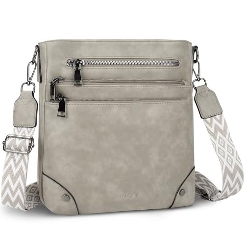 TANTOMI Crossbody Bag for Women PU Leather Travel Purse | Trendy Women's Shoulder Handbags, Comfort Adjustable Wide Strap, Water-Resistant, Multi Pockets for Daily Use & Travel - color: Gray