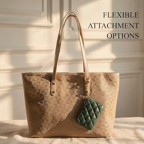 Quilted Faux Leather Coin Purse with Keychain - Small Coin Pouch Key Pouch Small Card Holder Keychain Wallet Change Purse for Women and Men (Olive Green) - color: Olive Green