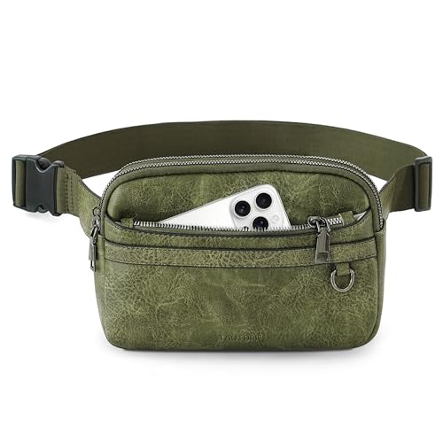 TAMTOMI Fanny Packs for Women Men Everywhere Belt Bag Vegan Leather Waist Packs with Adjustable Strap Crossbody Chest Bag Travel for Workout - color: Dark Green