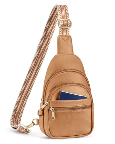 CHOLISS Anti Theft Small Sling Bag for Women and Men RFID Leather Crossbody Bags Fanny Pack Chest Bag Travel Purse Daypacks - color: Camel Brown