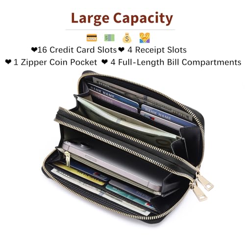 GOIACII Women's Wallet RFID Blocking Leather Wristlet | 2 Zip Around, Large Capacity, Credit Card Holder, Ladies Phone Clutch Purse - color: B03 Red Rose