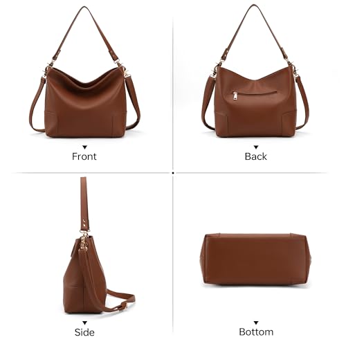 GEMIU Large Bucket Purse Shoulder Handbags Women Soft Leather Crossbody Bag | 2 Compartments, Capacity, 5 Pockets, Shoulder & Crossbody Straps, Soft, Occasions: Travel Trendy Casual - color: Brown