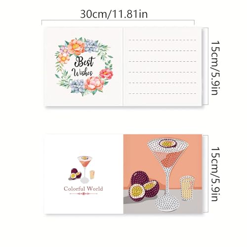 DDGYP 6 Pcs Cocktail Diamond Art Cards with Envelopes,Size 5.9×5.9inch - color: Cocktail