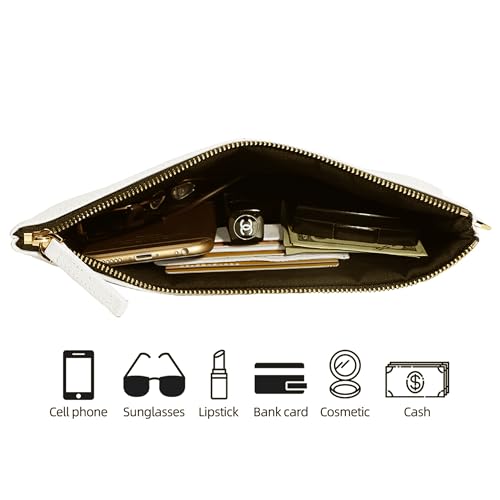 DORIS&JACKY Lambskin Leather Wristlet Clutch Purse Women Large Phone Wallet - color: Goat-off-white, style: Goatskin-off White