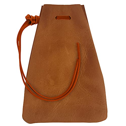 Leather Drawstring Pouch, Coin Bag, Medicine Tobacco Pouch Medieval Reenactment Made in U.S.A. by Nabob Leather Size 8.5" x 6" - color: Rustic Orange, style: Large