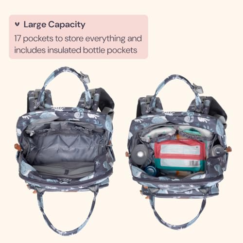 BabbleRoo Diaper Bag Backpack - Baby Essentials Travel Tote - Multi Function Water Resistant Diaper Bag, Travel Essentials Baby Bag with Changing Pad, Stroller Straps & Pacifier Case - Sea Animals - color: Sea Animals, size: Large